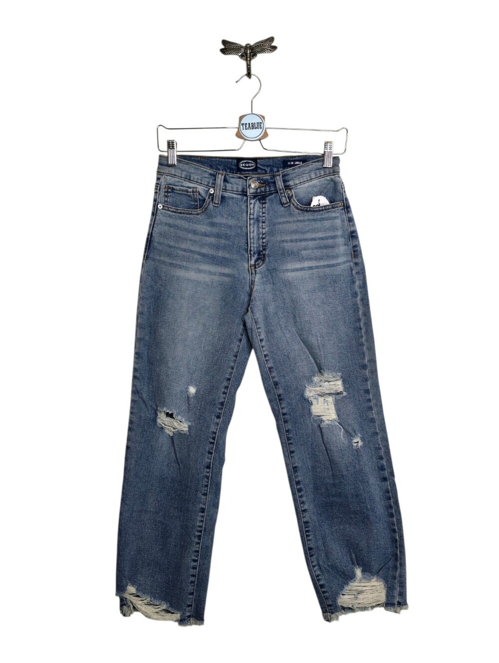 Scoop Benton Ankle Jeans Women's Size 2 Distressed Slim Ankle Raw Hem NWT